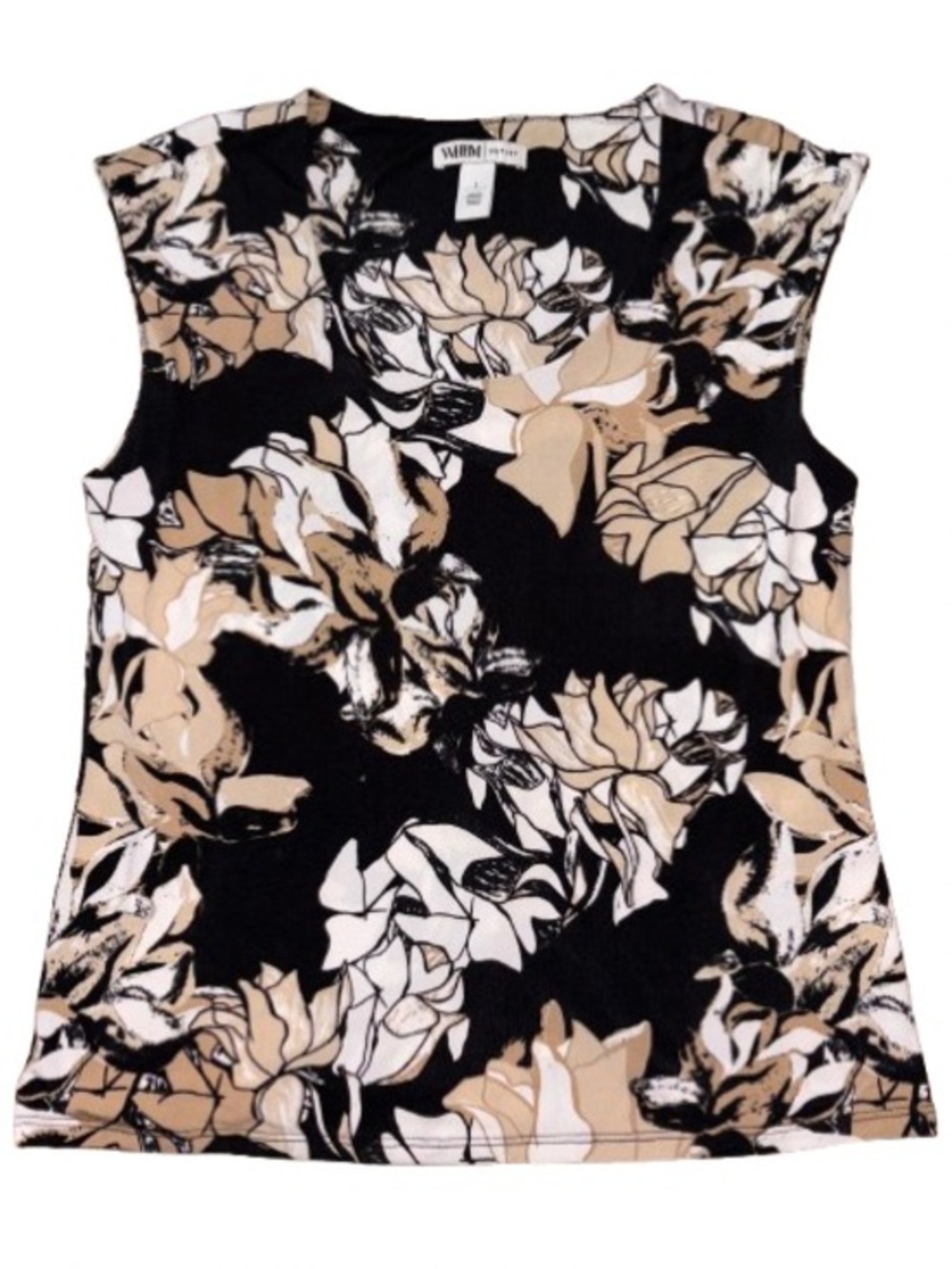 White House Black Market Scoop neck Black Floral-Print Sleeveless Tank size L